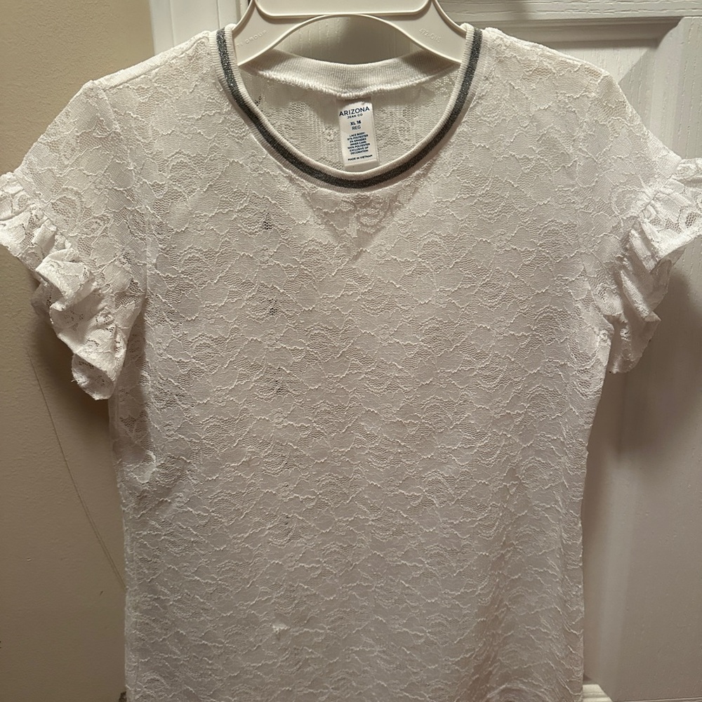 White Lace Ruffle Sleeve Top